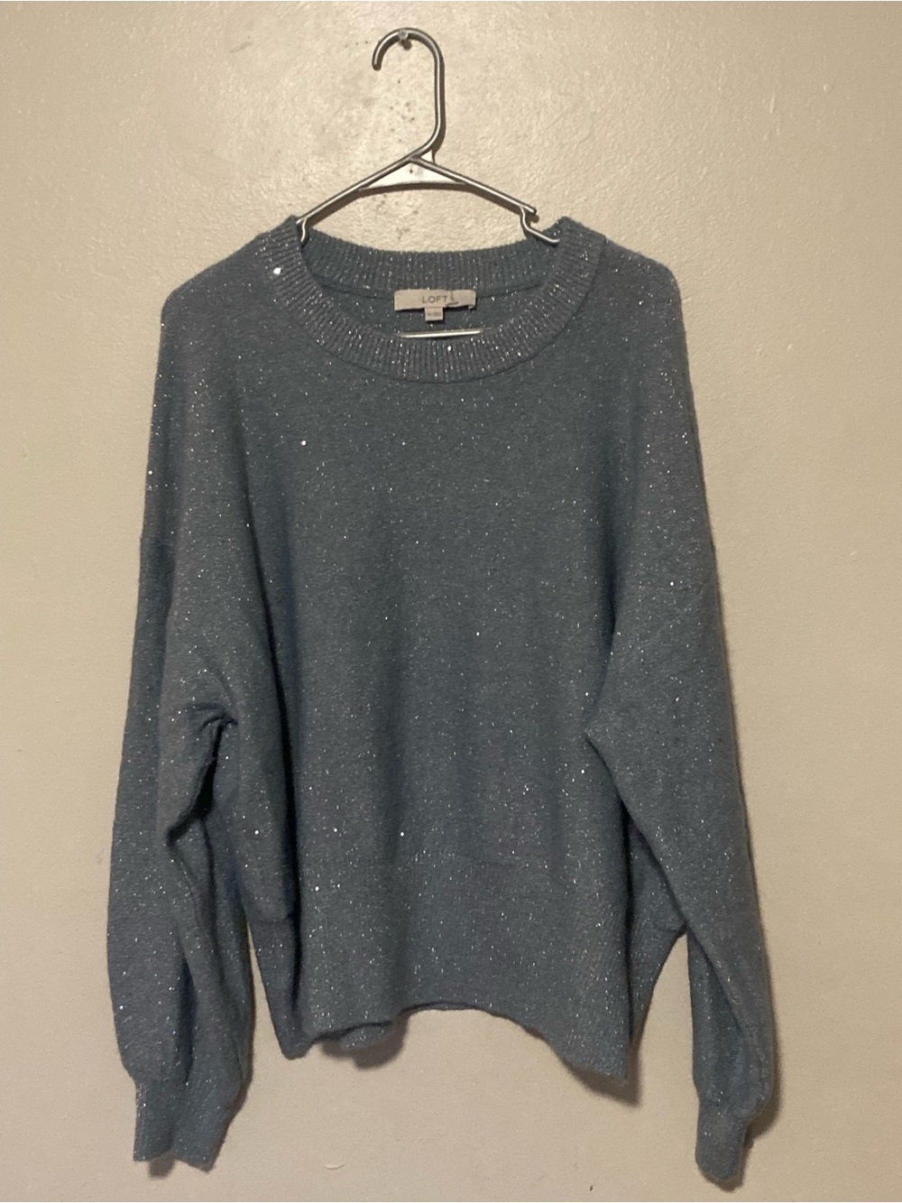 LOFT Sparkle Crewneck Sweater in Dusty Teal